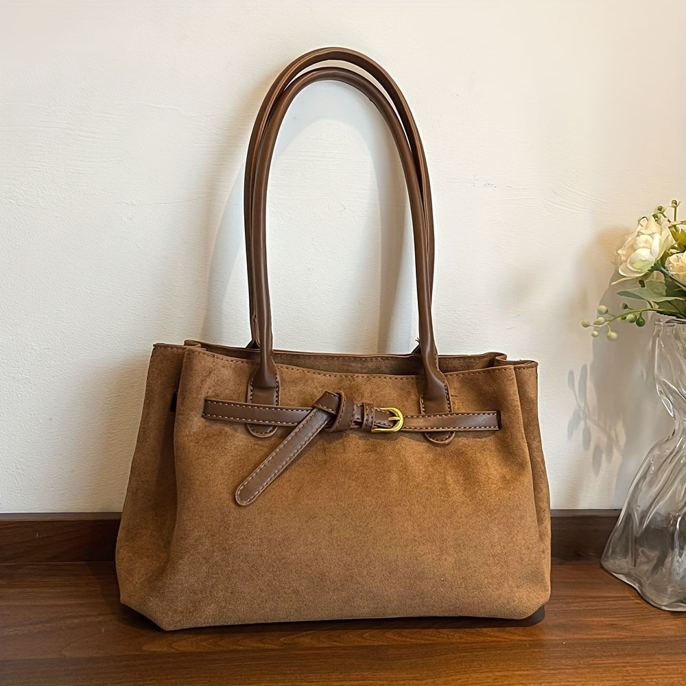 Shoulder Bag for Women Faux Suede Large Handbag for Work Daywear Autumn Winter