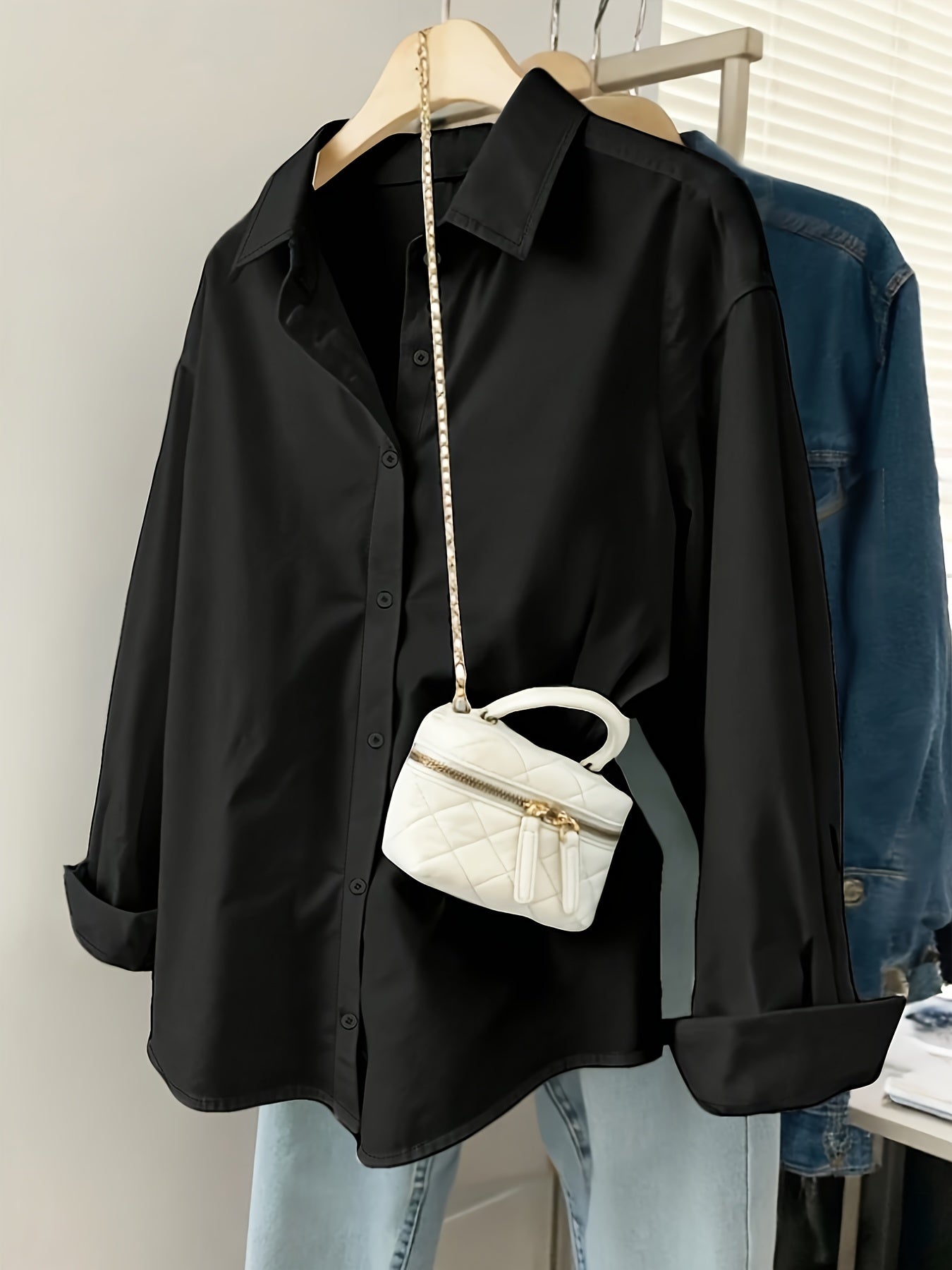 White Shirt for Women Long Sleeve French Style Button Shirt for Office Work Capsule Outfits