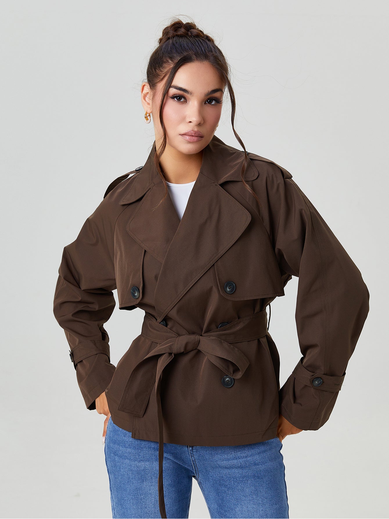 Polished Trench Coat for Women Belted Double Breasted for Work Travel Autumn