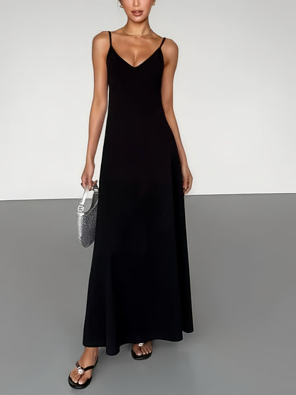 Black Maxi Dress for Women Spaghetti Strap Backless Slim Fit Dress for Party Evening