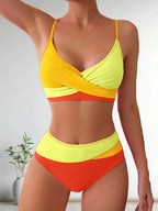 Solid Color Patchwork High-Waisted Sexy Bikini Split Swimsuit Swimwear