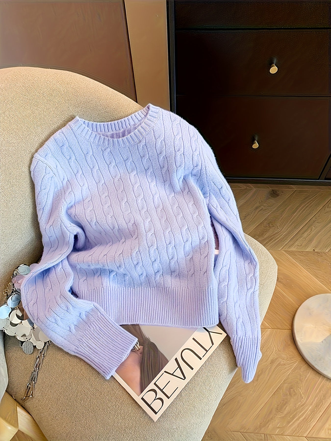 Women's Twist Round Neck Pullover Sweater, Autumn Winter Fashion Elegant and Slender Soft