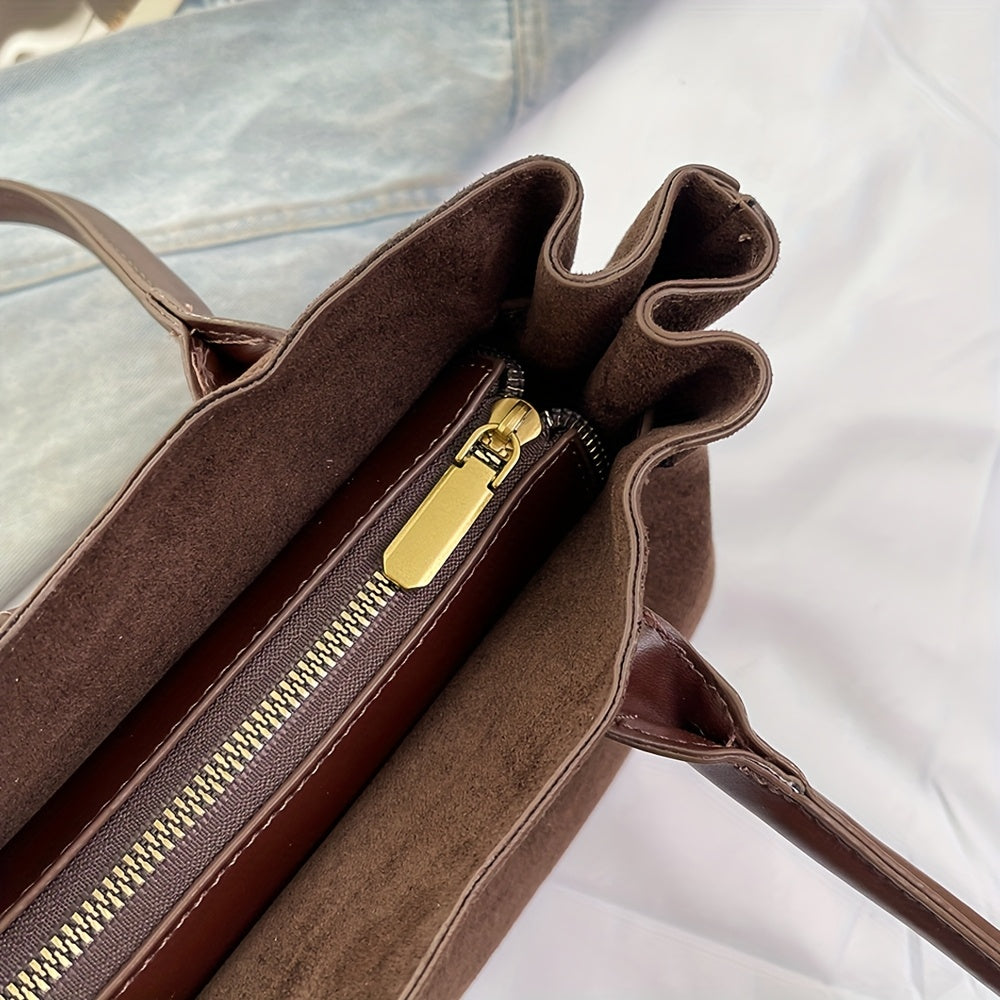 Shoulder Bag for Women Faux Suede Large Handbag for Work Daywear Autumn Winter