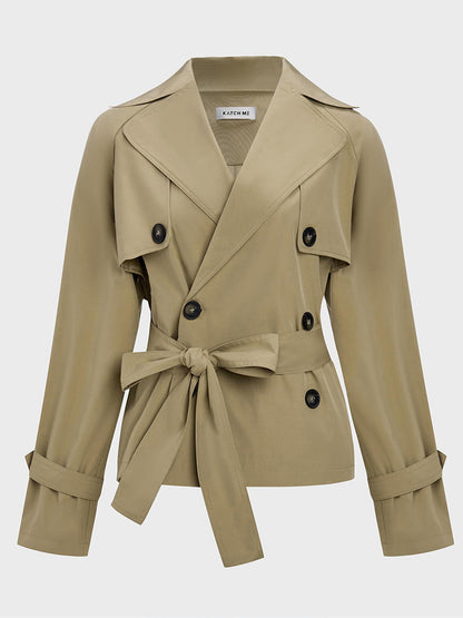 Trench Coat for Women Notch Lapel Double Breasted Belted Coat for Office Travel