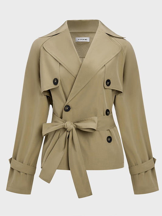 Trench Coat for Women Notch Lapel Double Breasted Belted Coat for Office Travel