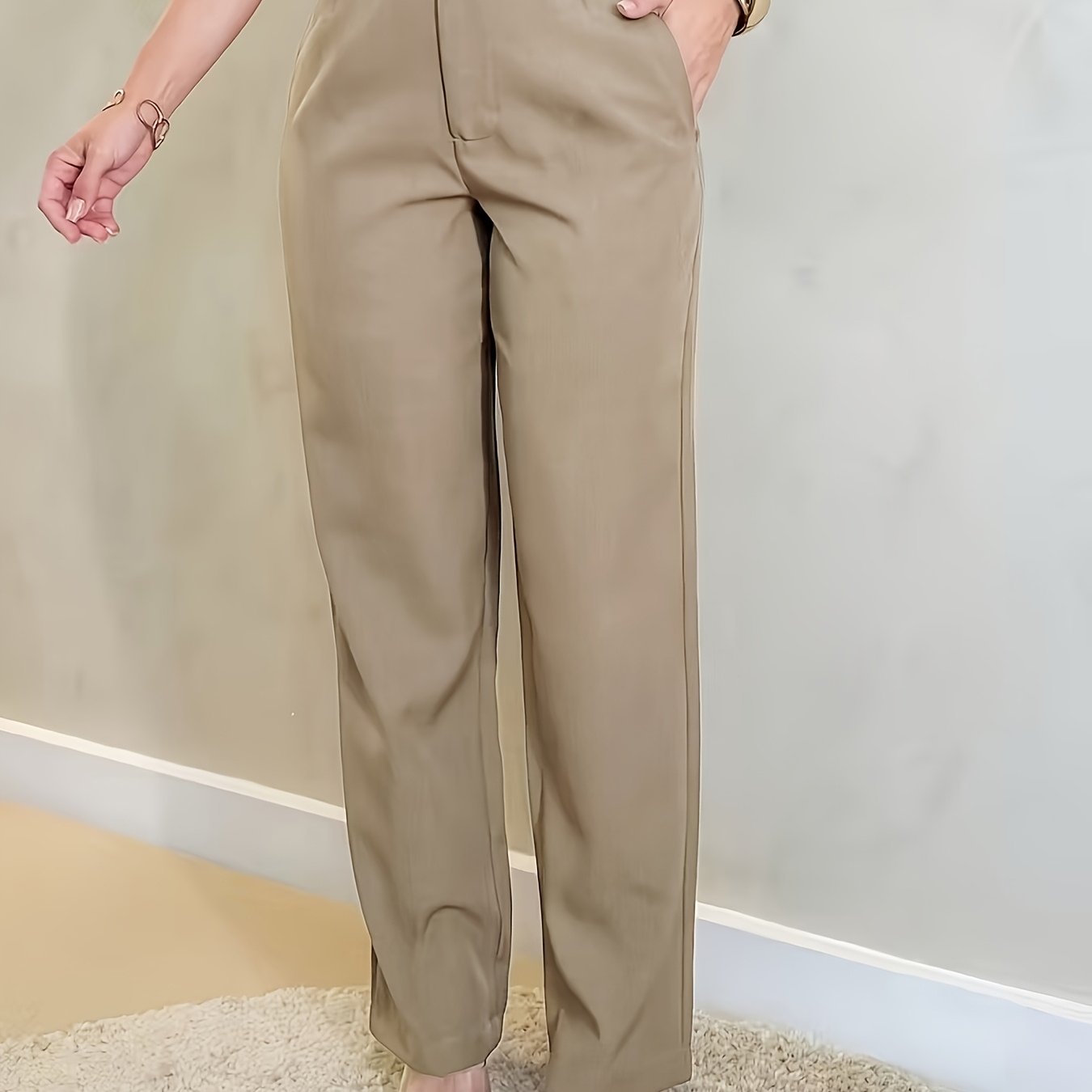 [Elegant Trousers] Women's Elegant Solid Color Trousers, Suit Pants with Pockets, Anti-Pilling, Machine Washable, Perfect for Office And Outings, In-Stock