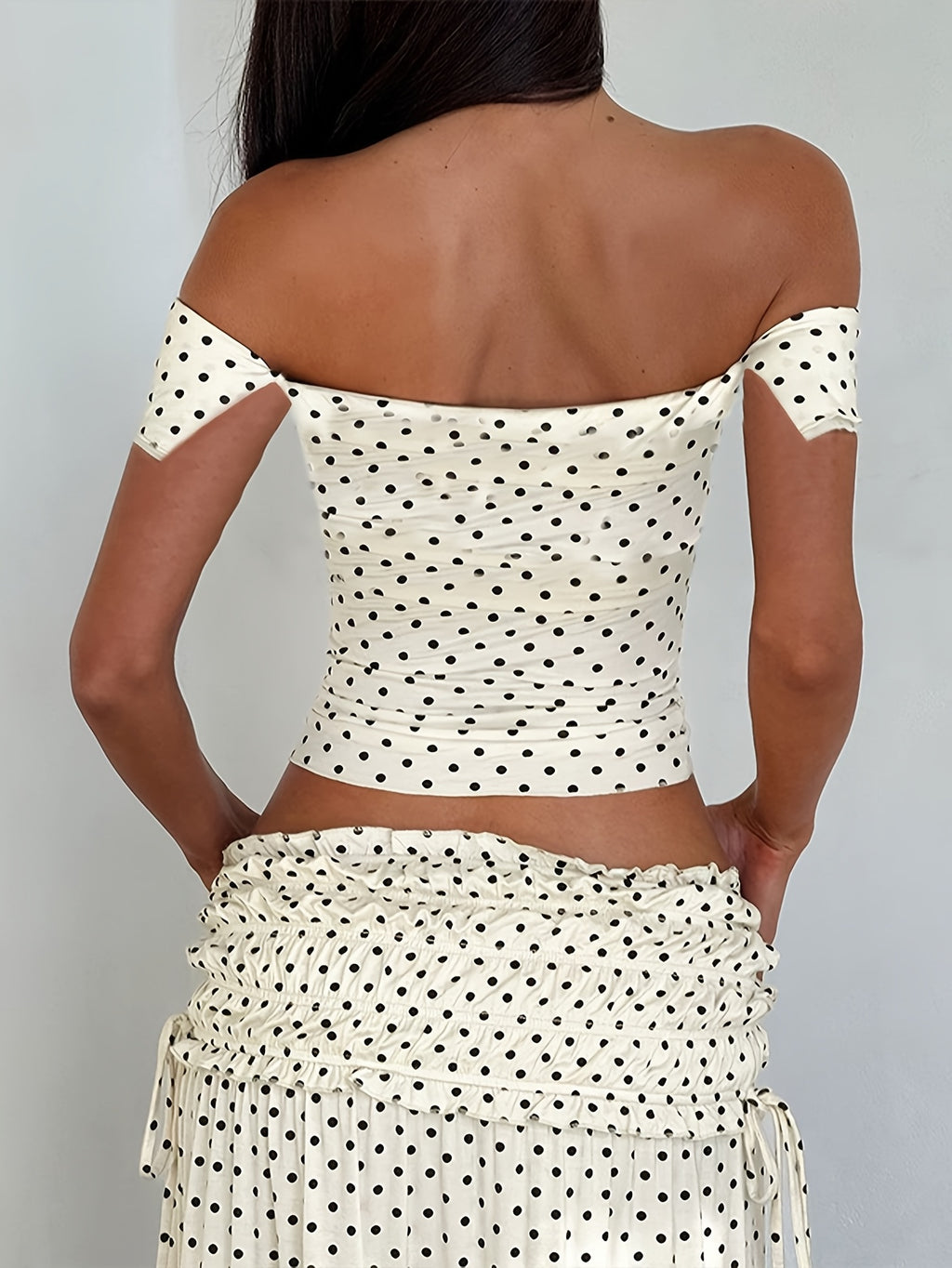 Summer Women'S Skirt Set Polka Dot Off-Shoulder Top High-Waist Fishtail Skirt Two-Piece Set