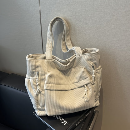 Corduroy Tote Bag for Women Large Crossbody Shoulder Bag for Work Commute Travel