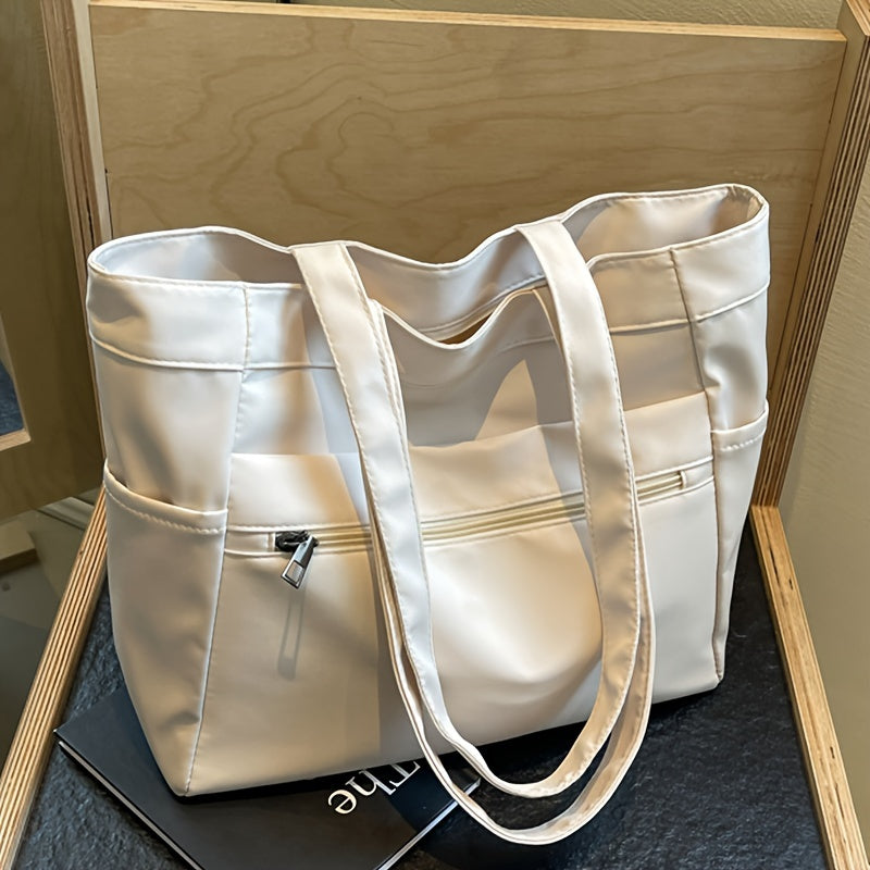 Structured Nylon Tote Bag for Women Zip Pockets for Work Travel Everyday