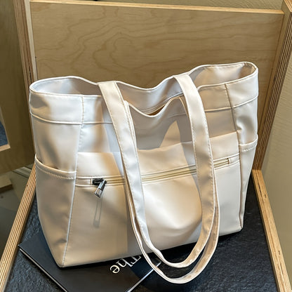 Structured Nylon Tote Bag for Women Zip Pockets for Work Travel Everyday