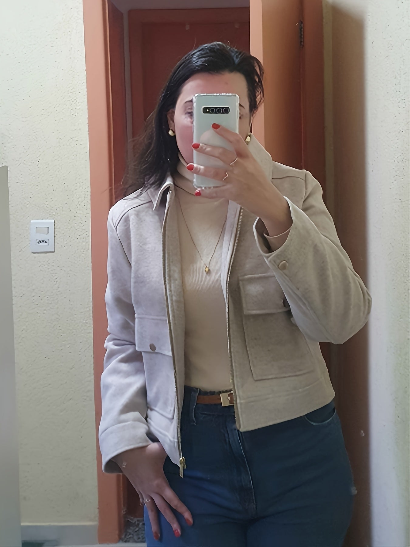 Short Coat for Women Zip Front Jacket with Pockets for Autumn Winter Everyday