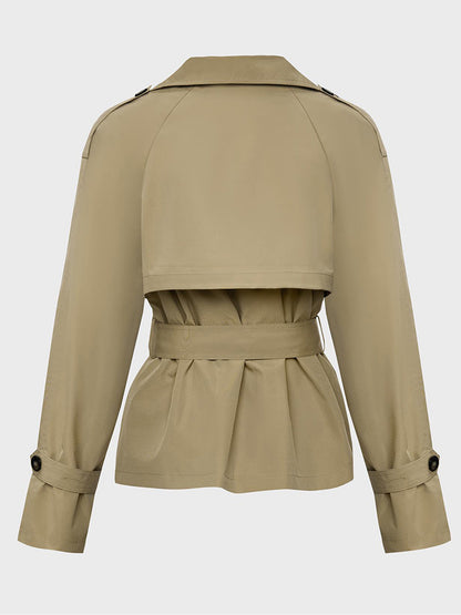 Trench Coat for Women Notch Lapel Double Breasted Belted Coat for Office Travel