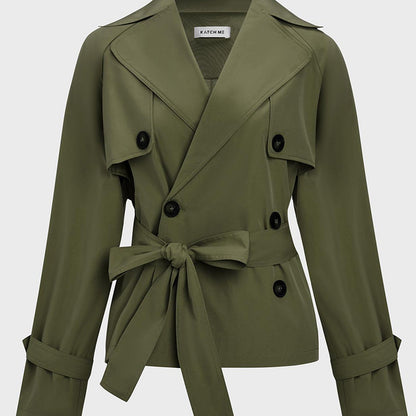 Trench Coat for Women Notch Lapel Double Breasted Belted Coat for Office Travel