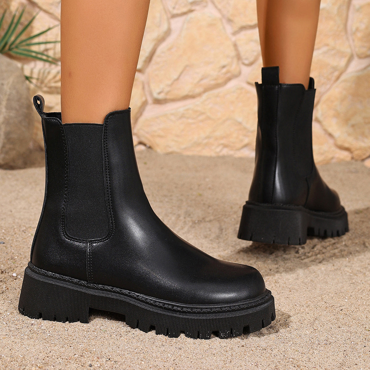 Chelsea Boots for Women Low Heel Round Toe Ankle Boots for Autumn Winter Workwear