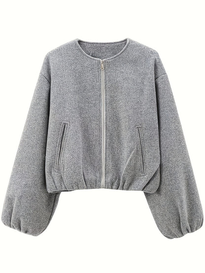 High-Quality Spring/Autumn New Arrival European/American Style Soft Pilot Collar Zipper Cropped Solid Color Jacket Top for Women