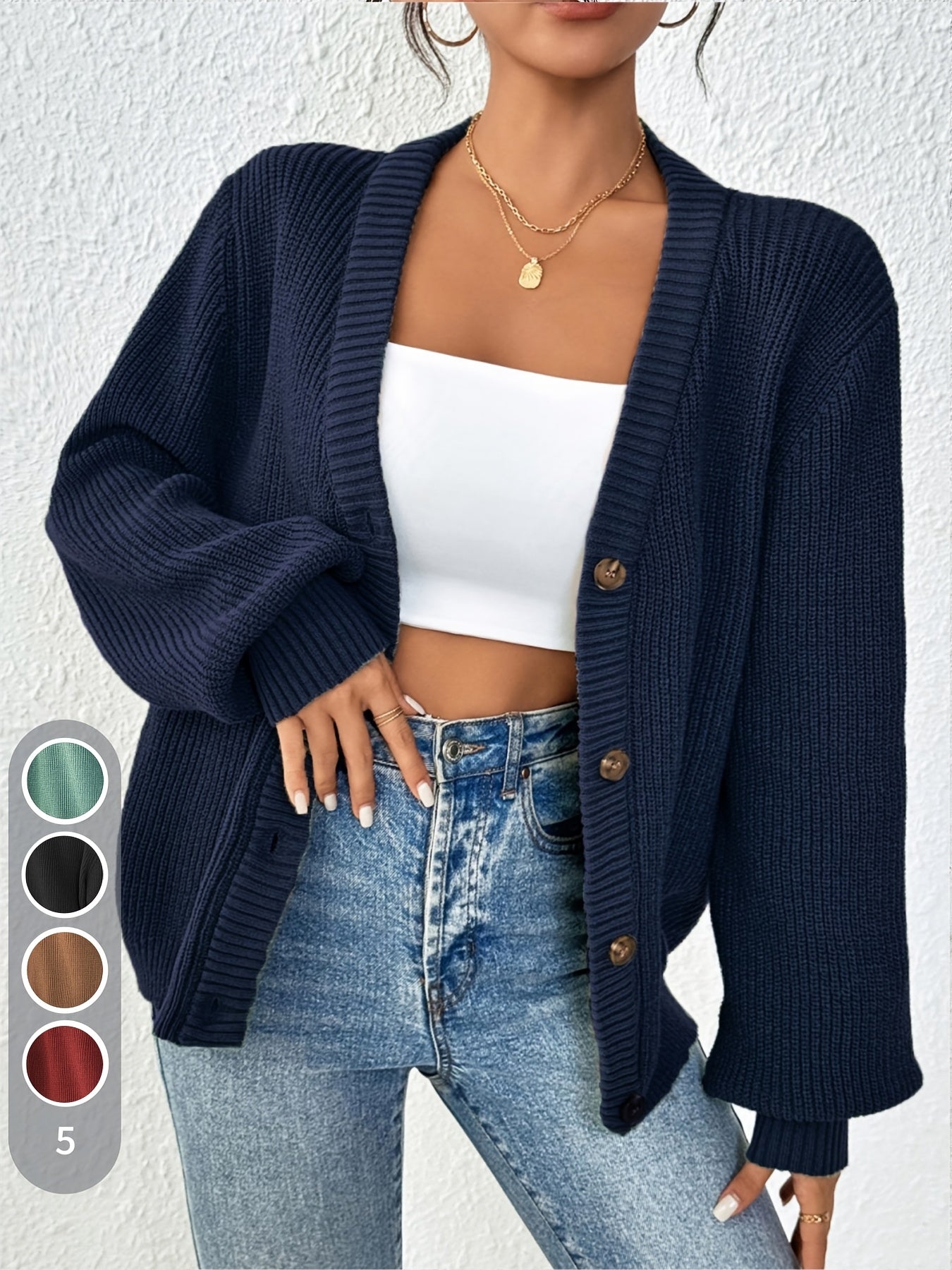 Self-designed Elegant Women's Solid Color Front-button Cardigan Sweater Coat for Spring and Autumn