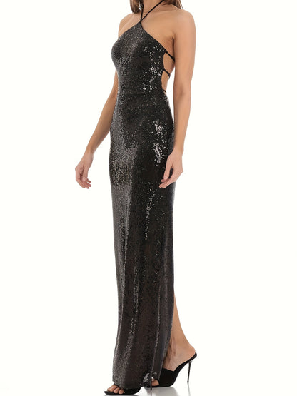 Sequin Dress for Women Halter Neck Evening Party Dress for Cocktail Wedding Guest Events
