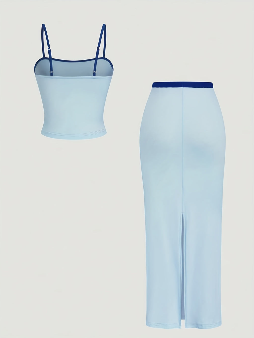 2pcs Women's Color Block Crop Top and High-Waisted Skirt Set