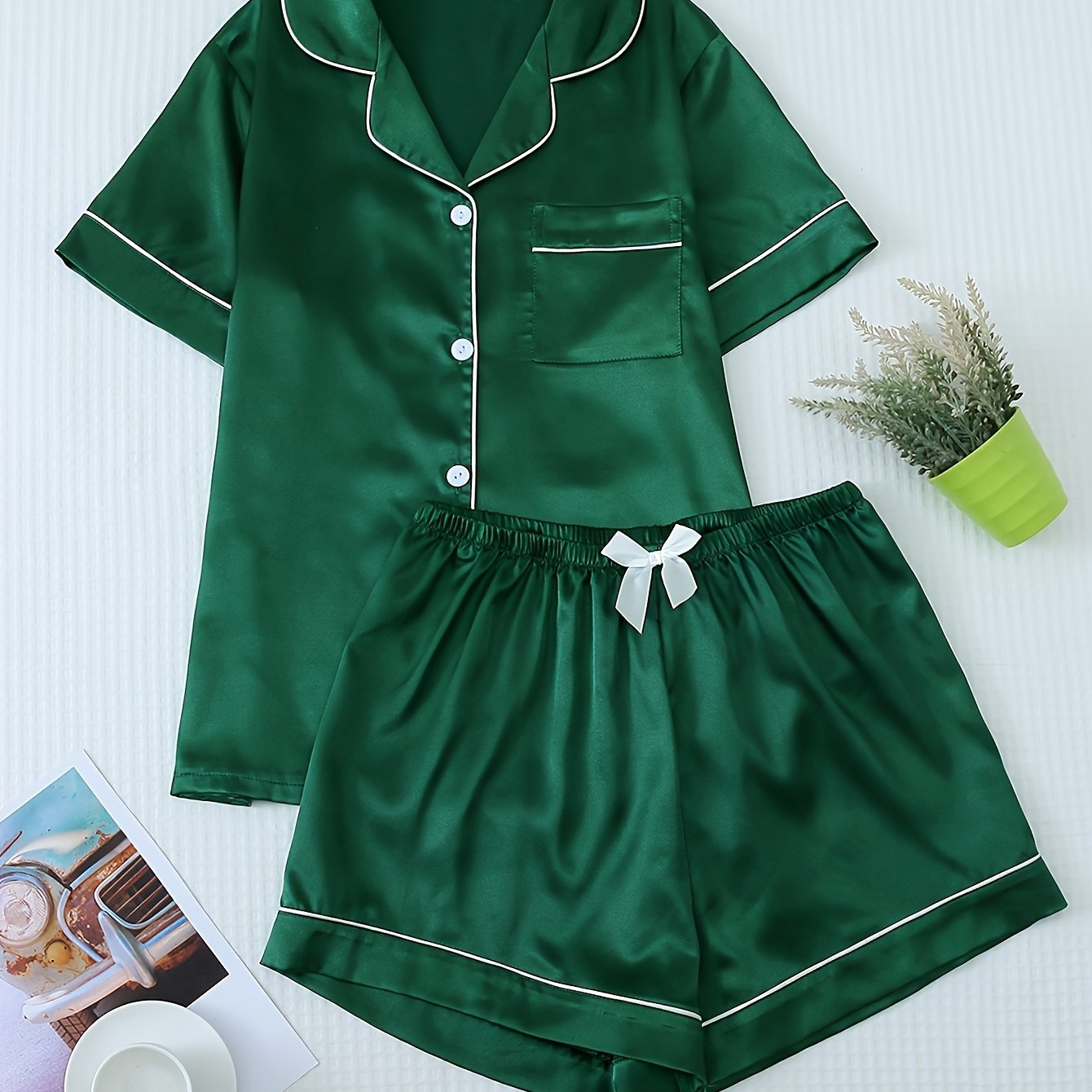 Satin Shirt & Shorts Set by Maisonvirelle