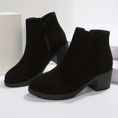 Black Ankle Boots for Women Chunky Heel Side Zip Boots for Work Everyday Autumn Winter