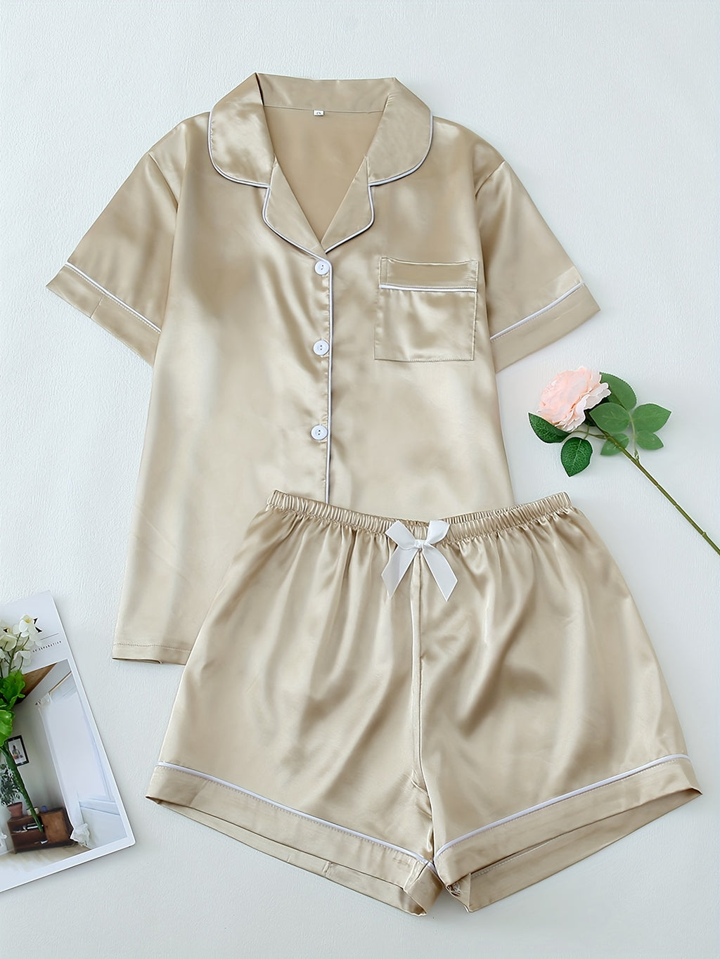 Satin Shirt & Shorts Set by Maisonvirelle