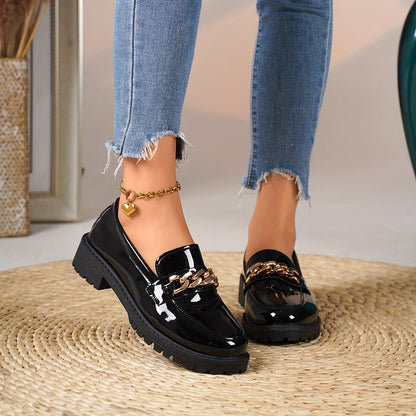 Penny Loafers for Women Chain Detail Slip On Office Shoes for Smart Casual Workwear