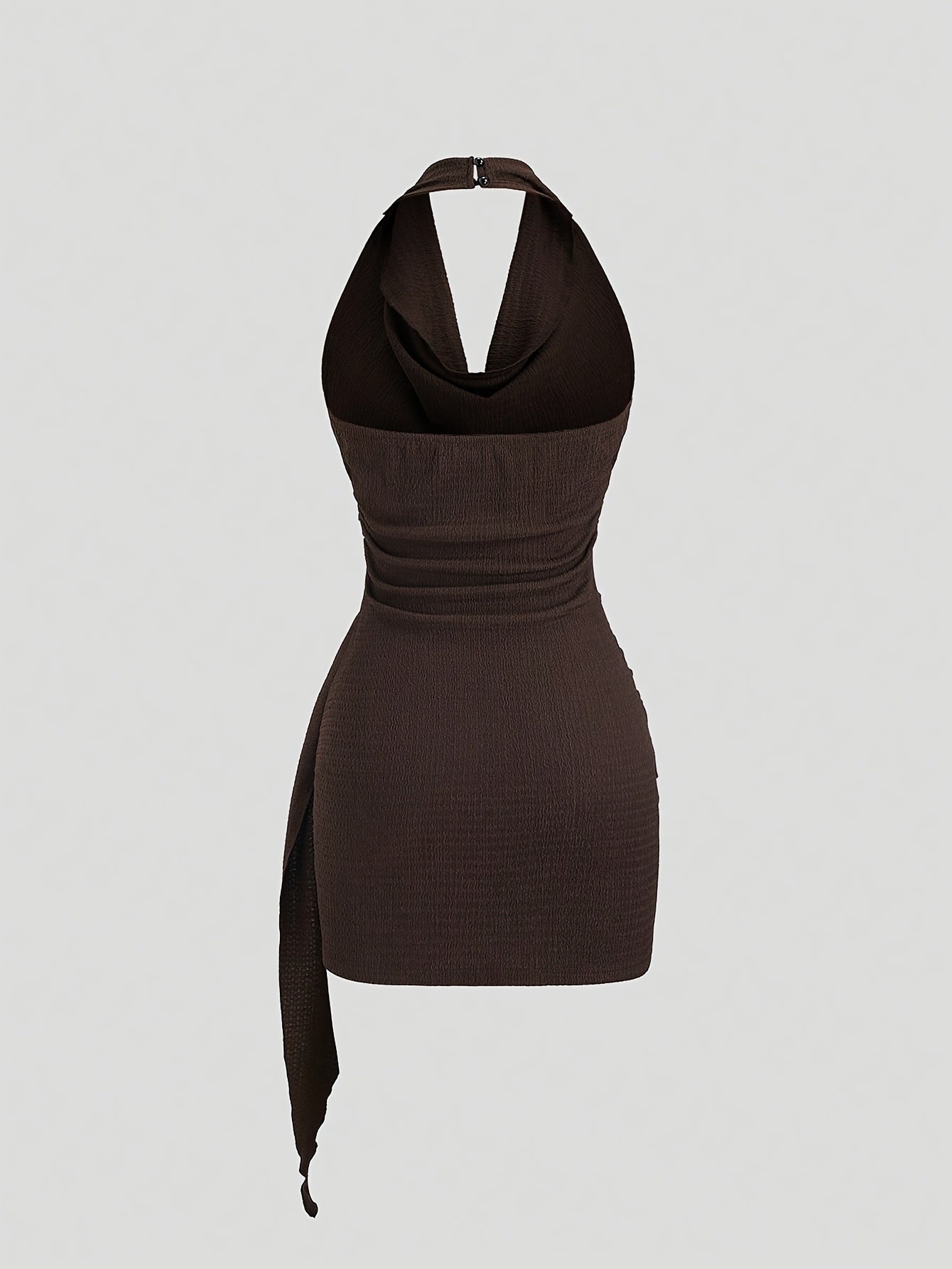 Party Dress for Women Draped Neckline Asymmetric Ruffle Dress with Metal Buckle