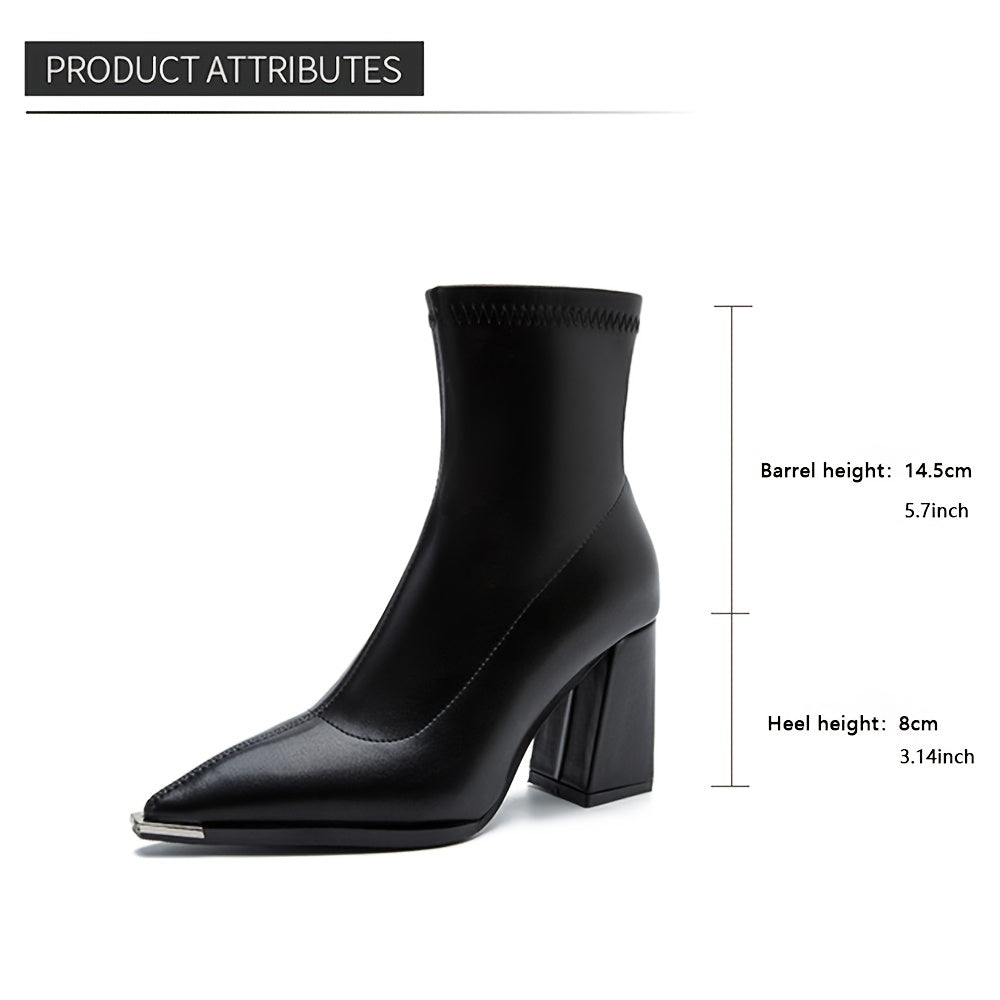 Ankle Boots for Women Pointed Toe Chunky Heel Side Zip Boots for Work Evening