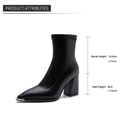Ankle Boots for Women Pointed Toe Chunky Heel Side Zip Boots for Work Evening