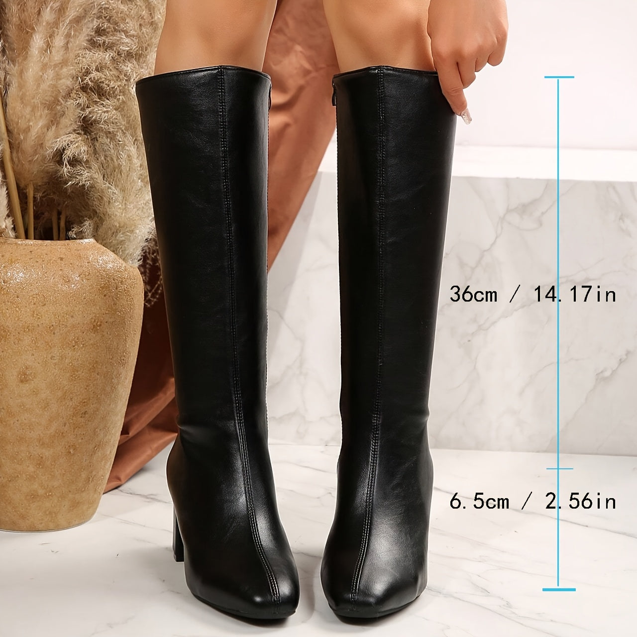 Knee High Boots for Women Round Toe Chunky Heel Tall Boots for Dresses Autumn Winter