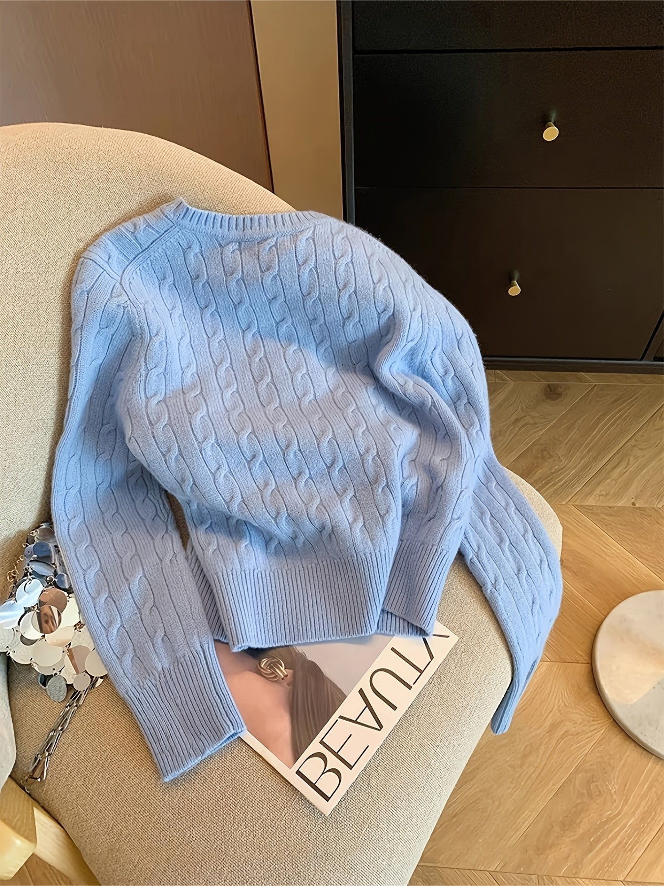 Women's Twist Round Neck Pullover Sweater, Autumn Winter Fashion Elegant and Slender Soft