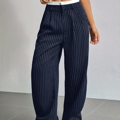 Early Autumn New Striped High-Waist Contrast Button-Closure Wide-Leg Suit Women'S Long Trousers