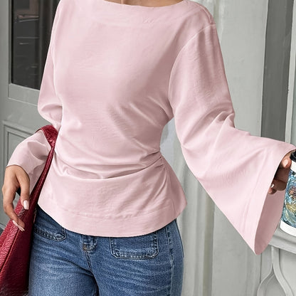 White Blouse for Women Back Tie Flared Sleeve Lightweight Shirt for Office Dinner Summer