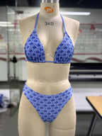 [Basic Design Bikini] Basic Design Bikini Set - Brown and White Polka Dot Triangle Top with Adjustable Ties, Low-Waist Bottoms - Simple Vacation Swimwear