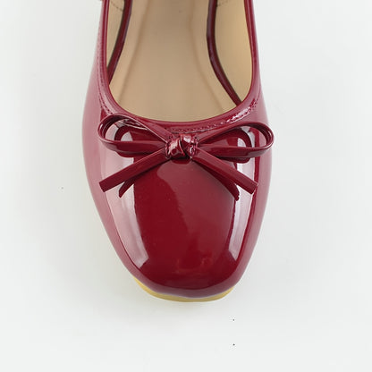 Mary Jane Shoes for Women Wine Red Bow Strap Flat Shoes for Office Daywear Outfits