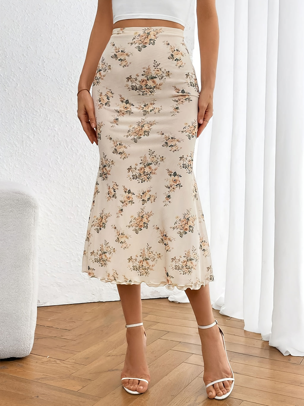 Floral Mesh Midi Skirt by Maisonvirelle