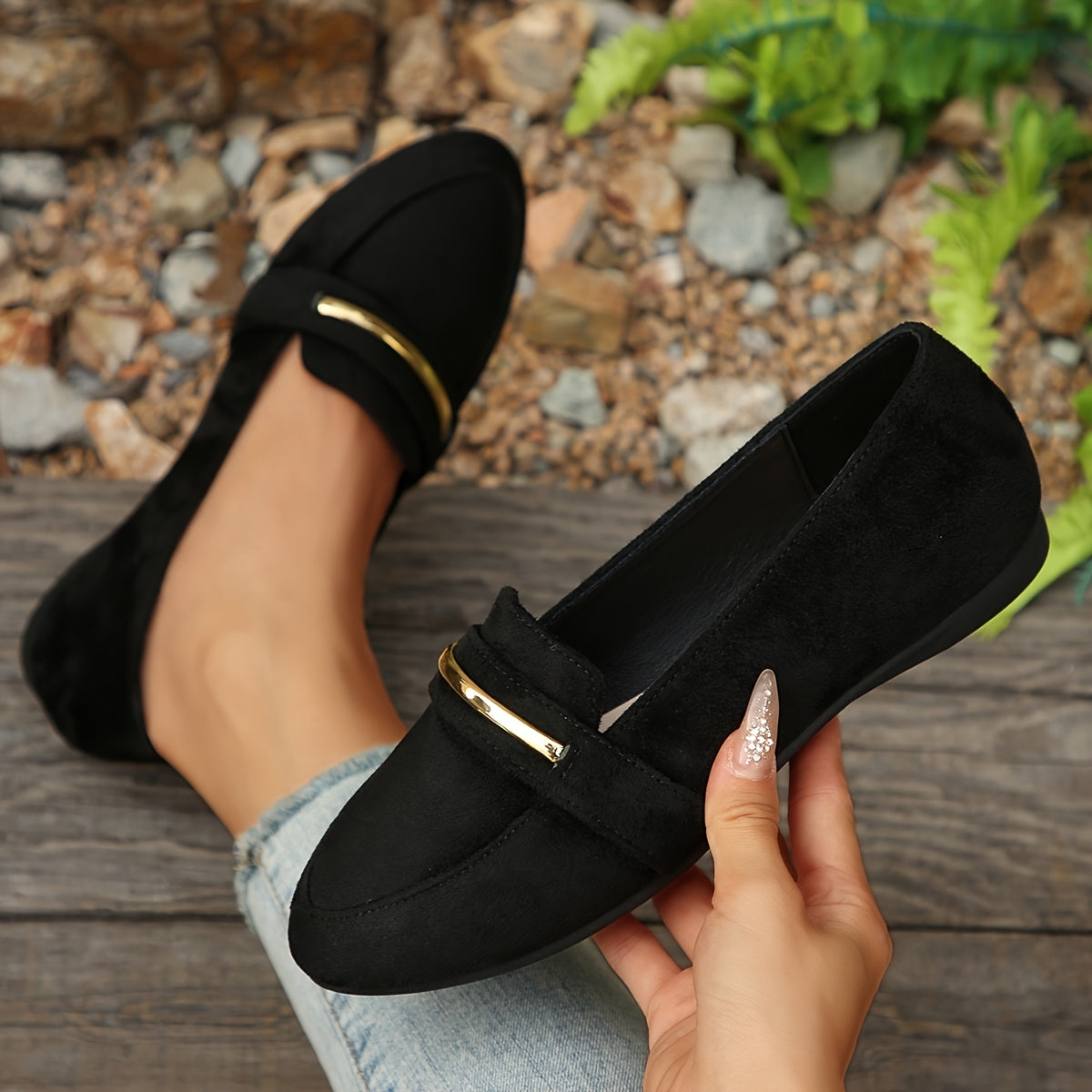 Black Ballet Flats for Women Pointed Toe Slip On Shoes for Office Everyday Outfits