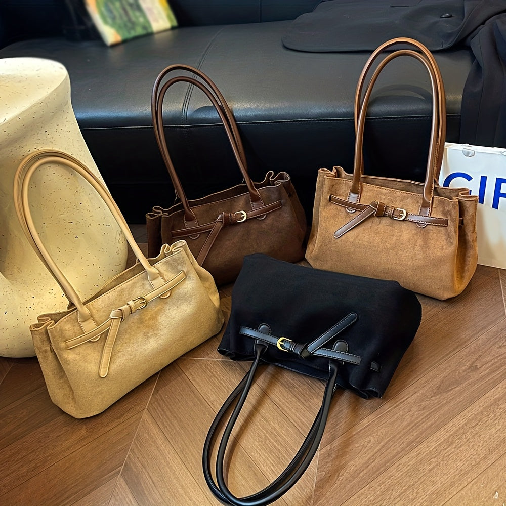 Shoulder Bag for Women Faux Suede Large Handbag for Work Daywear Autumn Winter