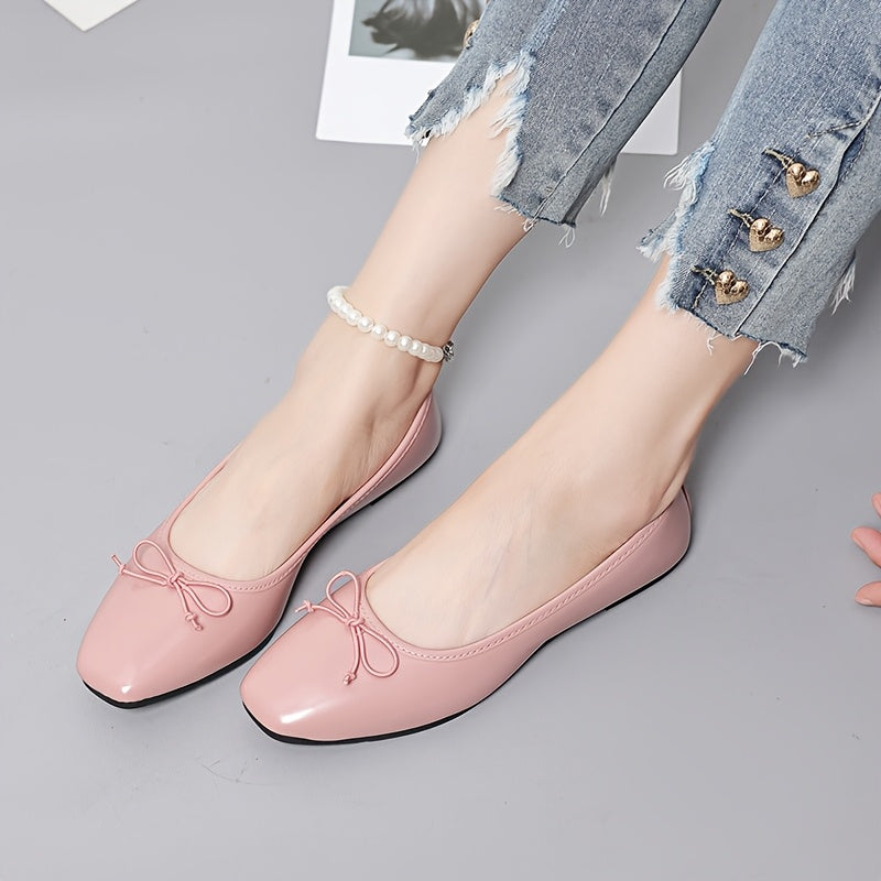 Ballet Flats for Women Square Toe Cushioned Slip On Shoes for Work Travel Everyday