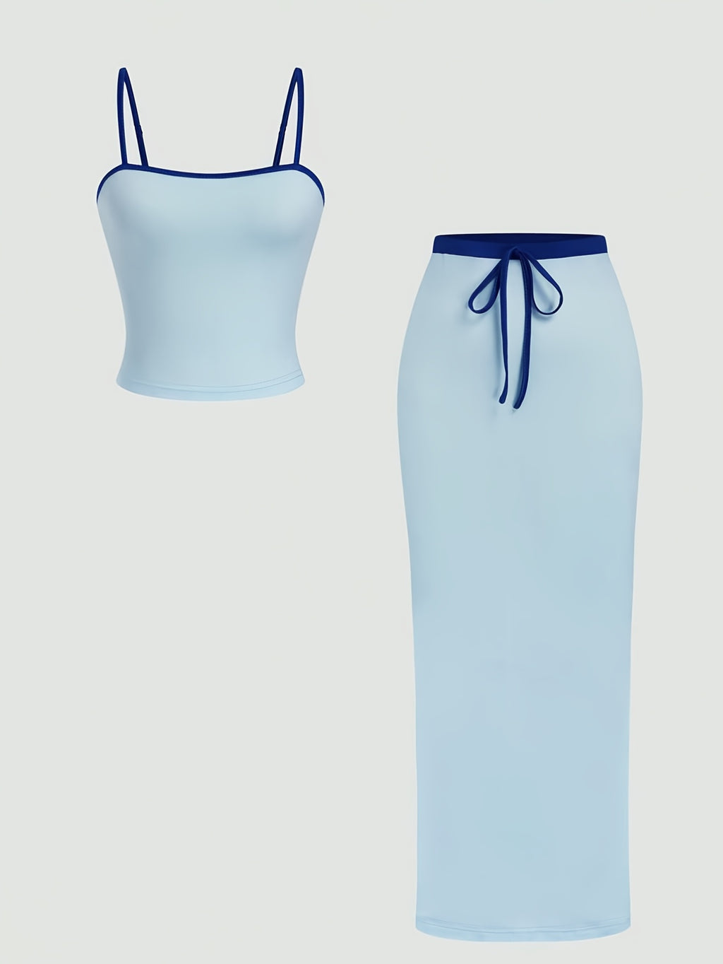 2pcs Women's Color Block Crop Top and High-Waisted Skirt Set