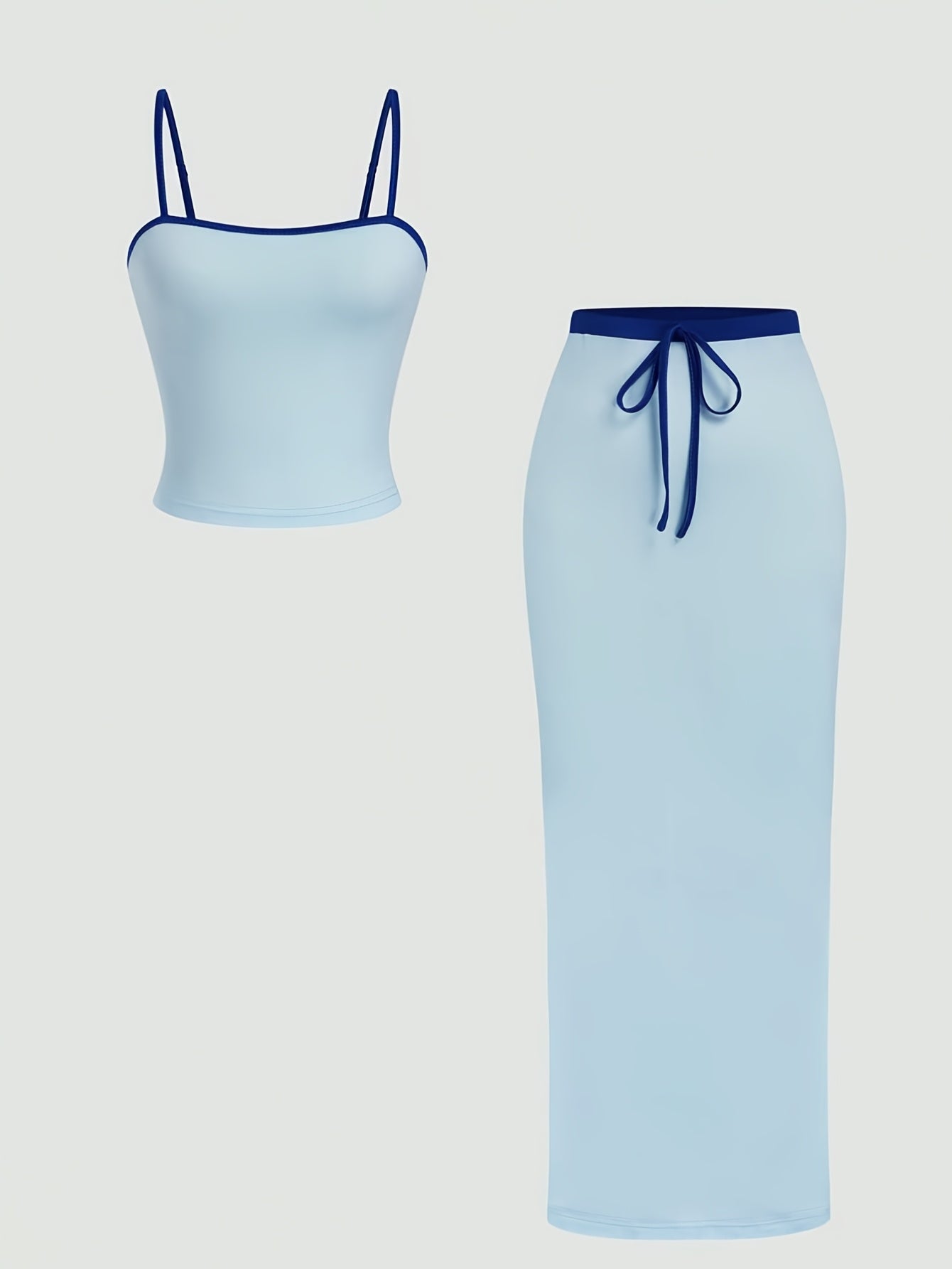 2pcs Women's Color Block Crop Top and High-Waisted Skirt Set