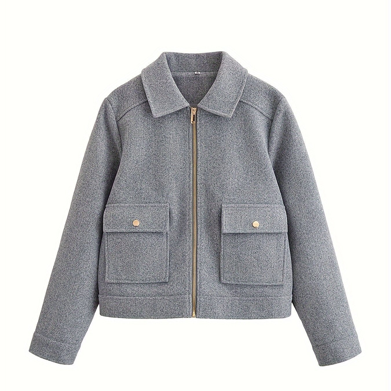 Short Coat for Women Zip Front Jacket with Pockets for Autumn Winter Everyday