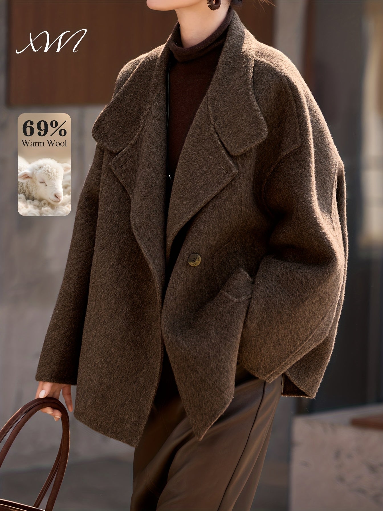 Wool Coat for Women Double Faced Raglan Sleeve Mid Coat for Work Travel Autumn Winter