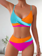 Solid Color Patchwork High-Waisted Sexy Bikini Split Swimsuit Swimwear