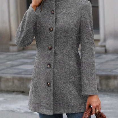 Coat for Women Stand Collar Mid Length Waist Cinched Coat with Pockets for Work