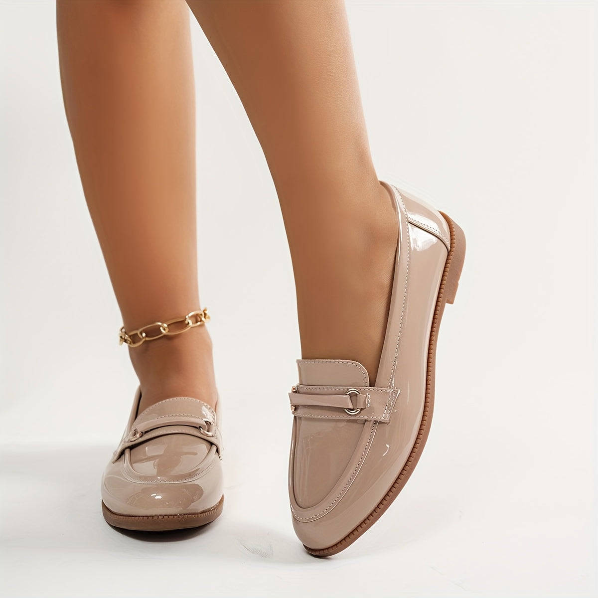 Loafers for Women Metal Buckle Low Heel Slip On Shoes for Office Work Everyday