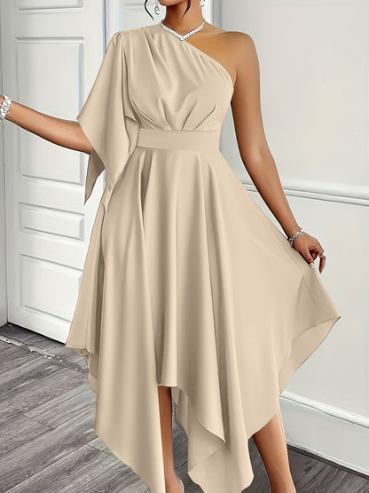 Wedding Guest Midi Dress for Women – One Shoulder, Asymmetrical Hem and A-Line Fit
