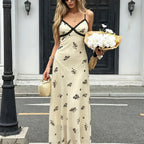 Floral Suspender Dress Summer Lace Stitching V-Neck Long Dress Slim Waist And Temperament Daily Casual Vacation Dating