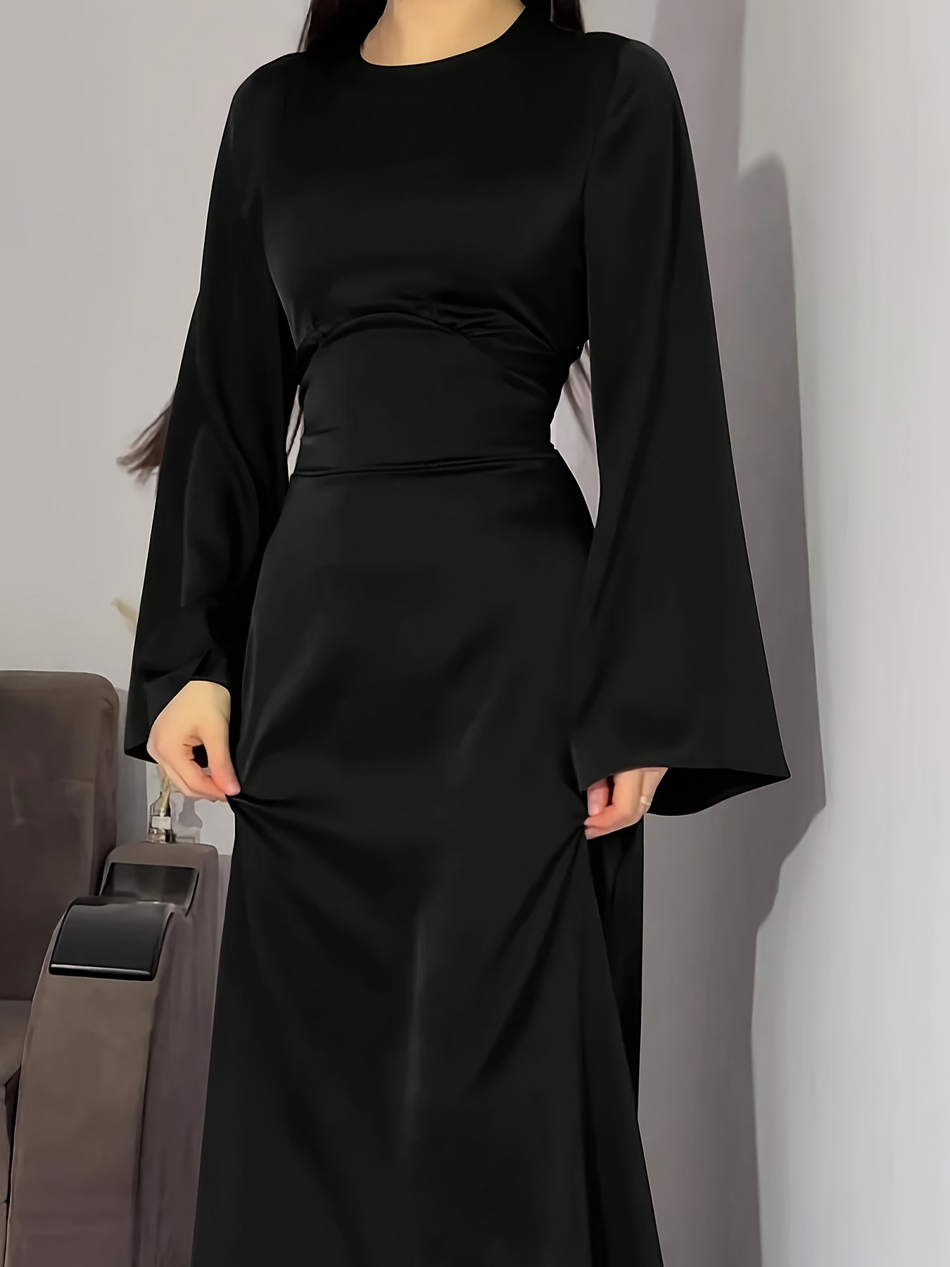 Women'S Elegant Temperament Long Back-Tie Long Sleeve Dress