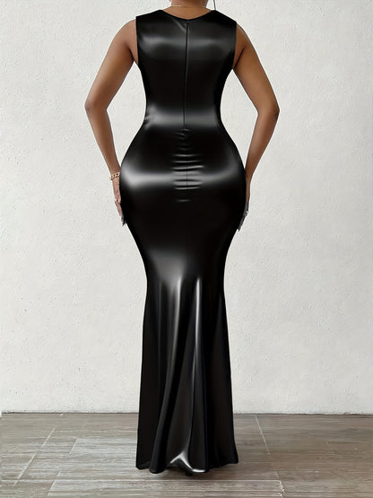 European and American Fashion New Zipper Sleeveless Slim Dress